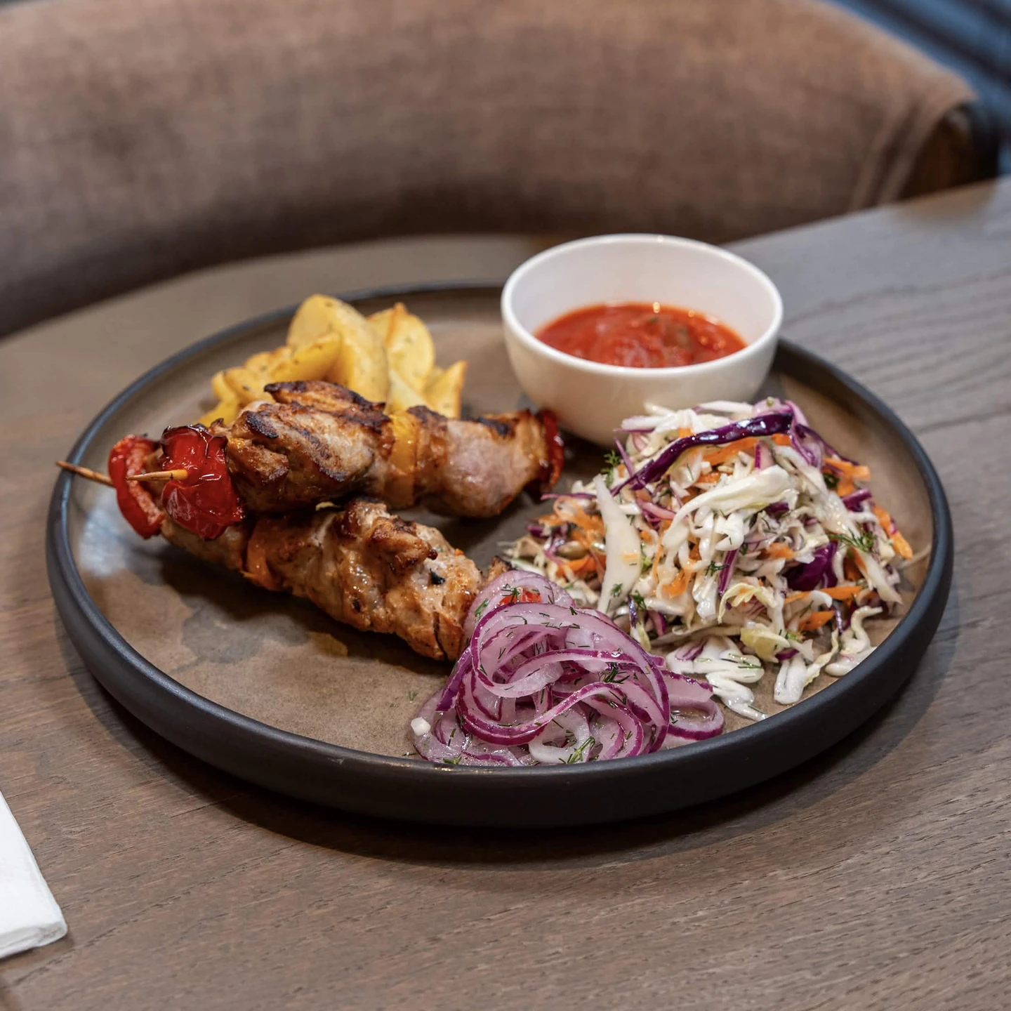 Pork Skewers with Coleslaw