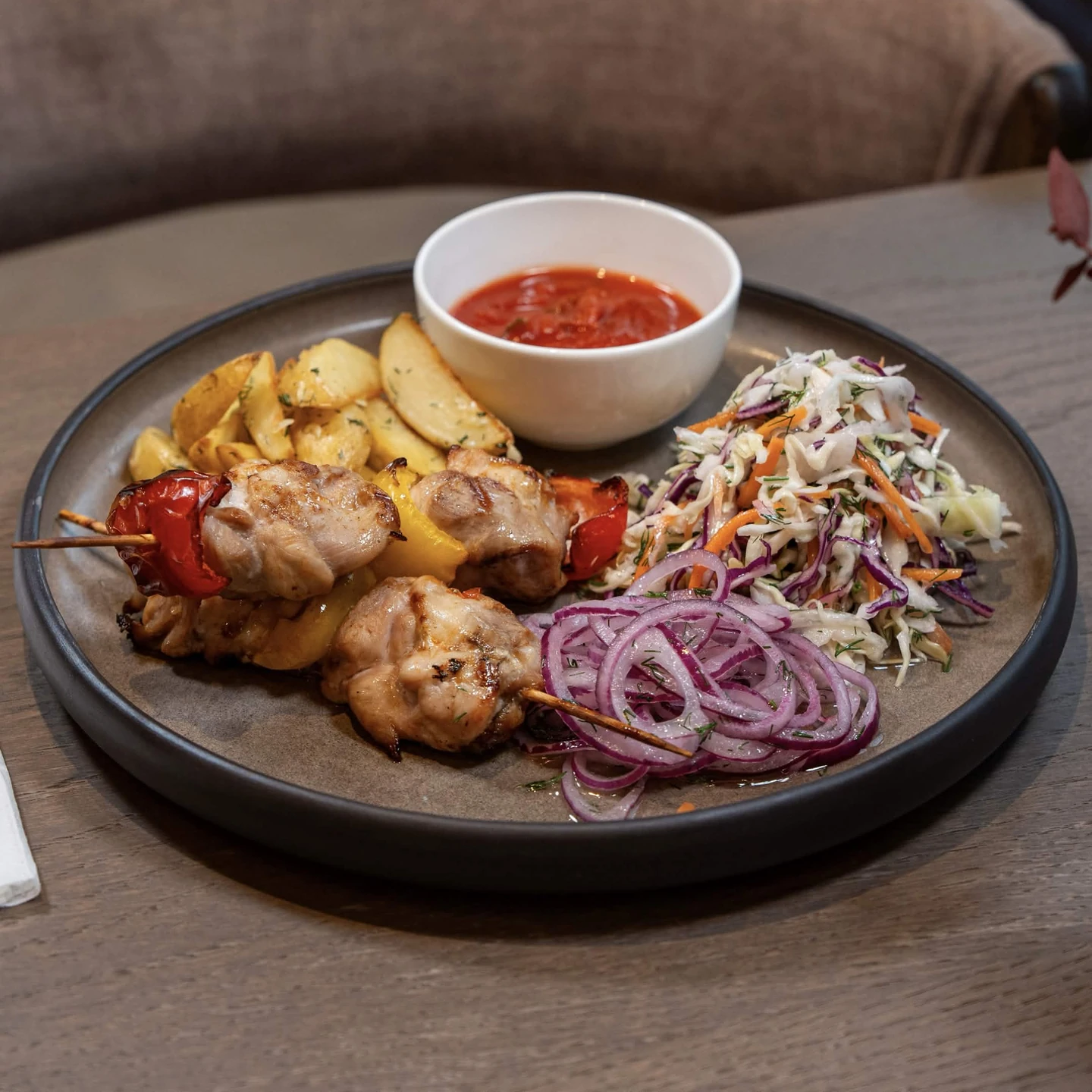 Chicken Skewers with Coleslaw